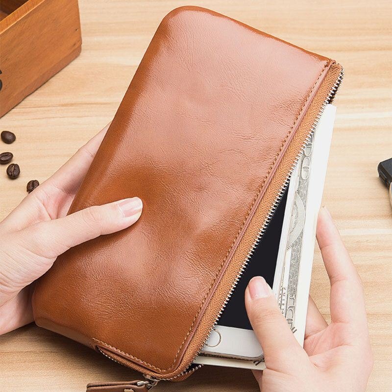 Herre Mote Lang Glidelås Lommebok Clutches Veske Telefon Veske Business Bag