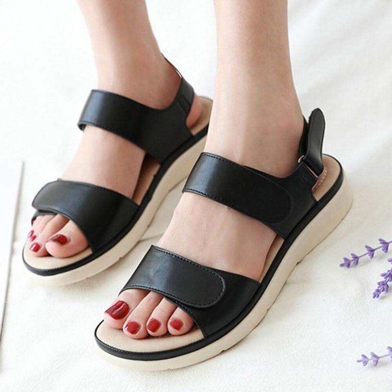 Dame Myk Såle Krokløkke Ensfarge Comfy Summer Beach Flat Sandaler