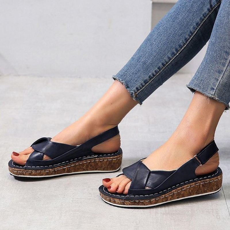 Dame Stor Størrelse Sklisikre Comfy Solid Summer Wedge Sandaler