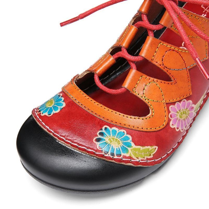Dameskinn Blomsterskjøteutskjæring Søm Snøring Slingback Mules Clogs Flat Sandaler