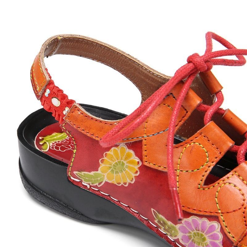 Dameskinn Blomsterskjøteutskjæring Søm Snøring Slingback Mules Clogs Flat Sandaler