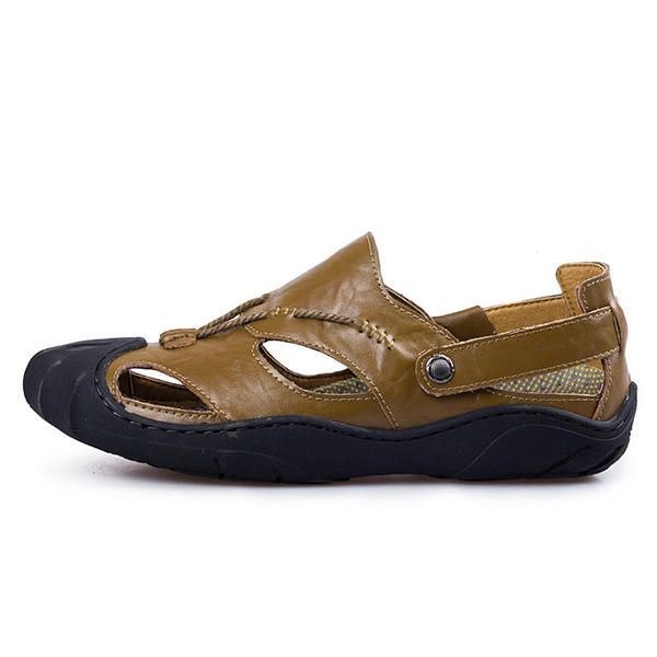Herre Komfortable Anti Collision Toe Sandaler I Ekte Skinn