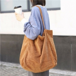 Dame Corduroy Vintage Stor Kapasitet Shopping Bag Skulderveske Håndveske