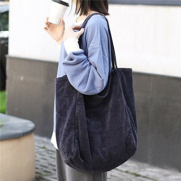 Dame Corduroy Vintage Stor Kapasitet Shopping Bag Skulderveske Håndveske