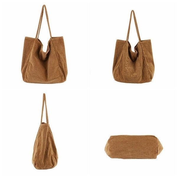 Dame Corduroy Vintage Stor Kapasitet Shopping Bag Skulderveske Håndveske