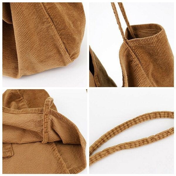 Dame Corduroy Vintage Stor Kapasitet Shopping Bag Skulderveske Håndveske