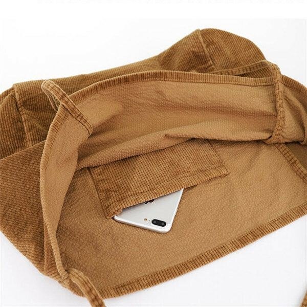 Dame Corduroy Vintage Stor Kapasitet Shopping Bag Skulderveske Håndveske