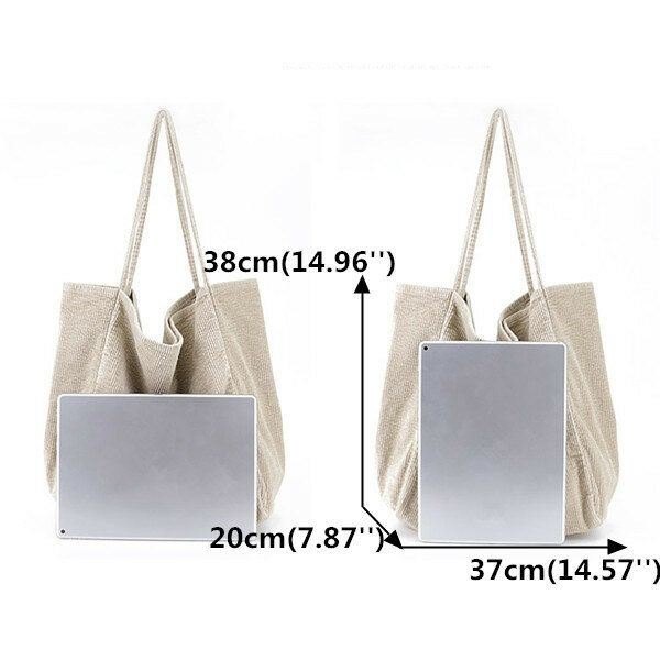 Dame Corduroy Vintage Stor Kapasitet Shopping Bag Skulderveske Håndveske