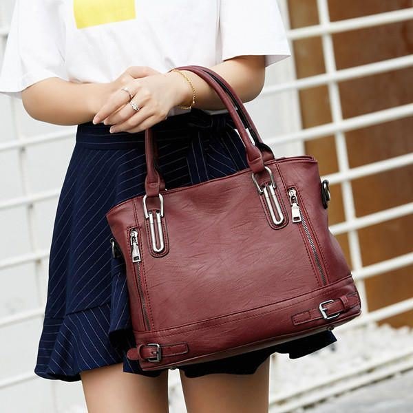 Dame Imitert Skinn Med Stor Kapasitet Stoffveske Solid Veske Fritid Crossbody-veske