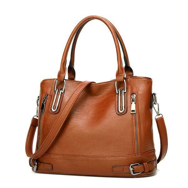 Dame Imitert Skinn Med Stor Kapasitet Stoffveske Solid Veske Fritid Crossbody-veske