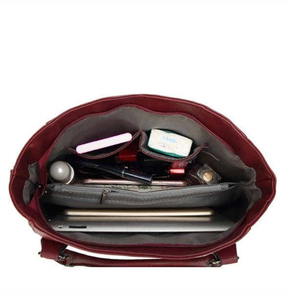 Dame Imitert Skinn Med Stor Kapasitet Stoffveske Solid Veske Fritid Crossbody-veske