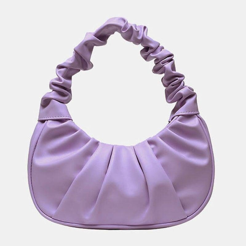 Dame Pu Skinn Ensfarge Fold Mote Underarm Bag Skulderveske Håndveske