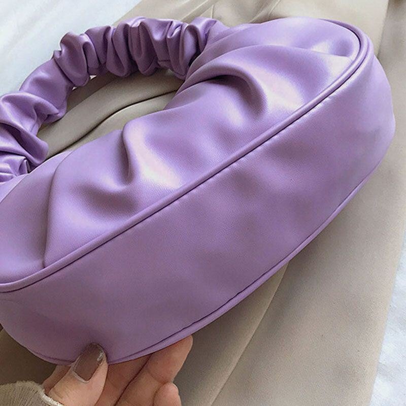 Dame Pu Skinn Ensfarge Fold Mote Underarm Bag Skulderveske Håndveske