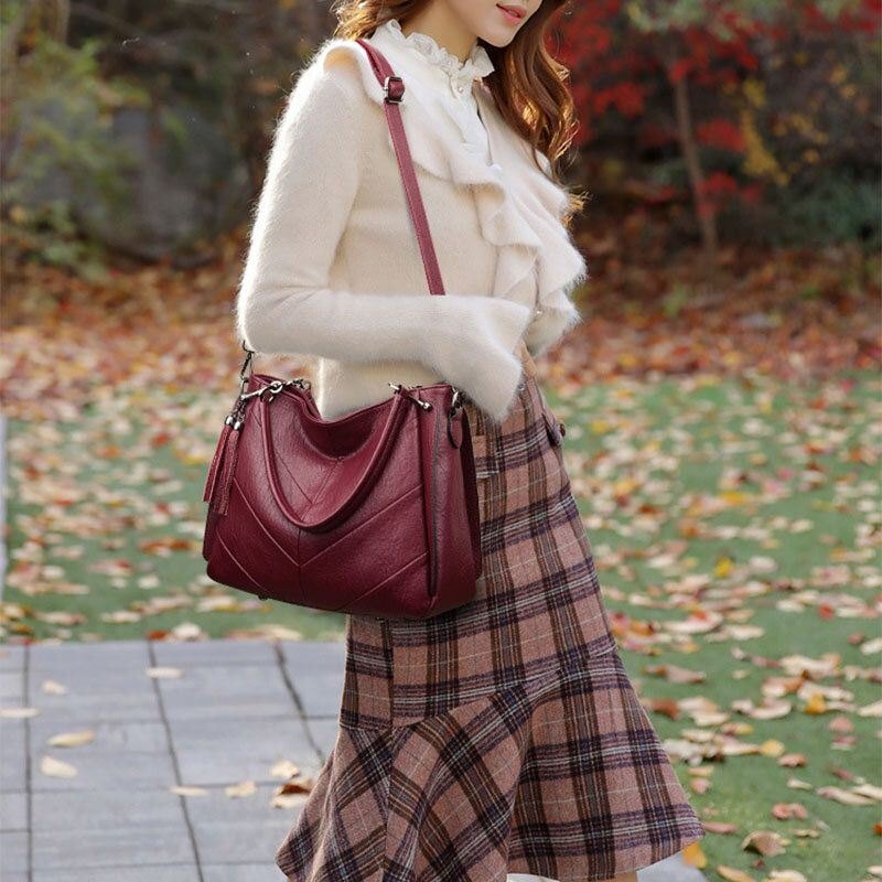 Dame Stor Kapasitet Solid Dusk Tote Bag Crossbody Bag Håndveske