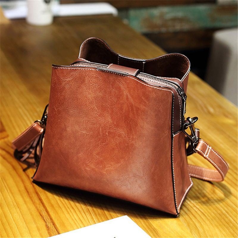 Herre Dame Vintage Kunstskinn Crossbody-veske Skuldervesker Bucket Bag Crossbody-veske