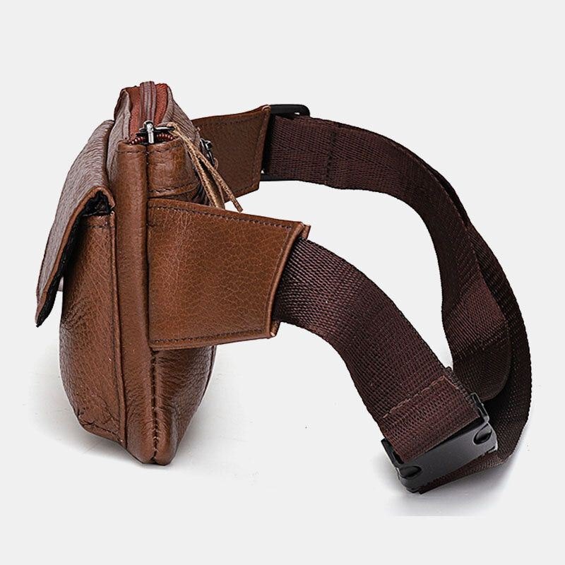 Herre Ekte Skinn Multi-lomme Anti-tyveri Multifunksjonell Crossbody Bag Bryst Bag Sling Bag