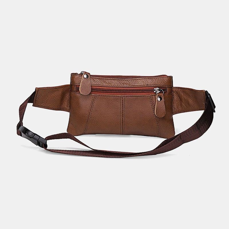 Herre Ekte Skinn Multi-lomme Anti-tyveri Multifunksjonell Crossbody Bag Bryst Bag Sling Bag