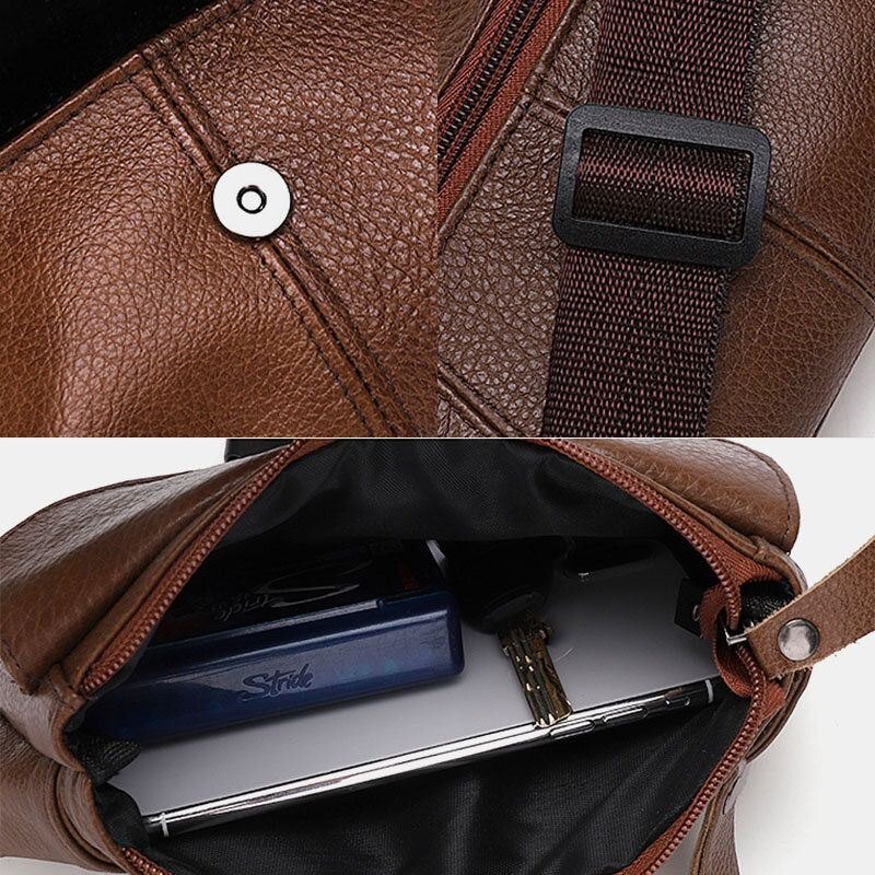 Herre Ekte Skinn Multi-lomme Anti-tyveri Multifunksjonell Crossbody Bag Bryst Bag Sling Bag