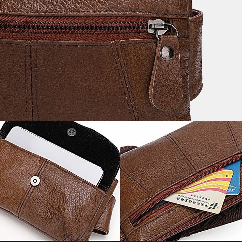 Herre Ekte Skinn Multi-lomme Anti-tyveri Multifunksjonell Crossbody Bag Bryst Bag Sling Bag