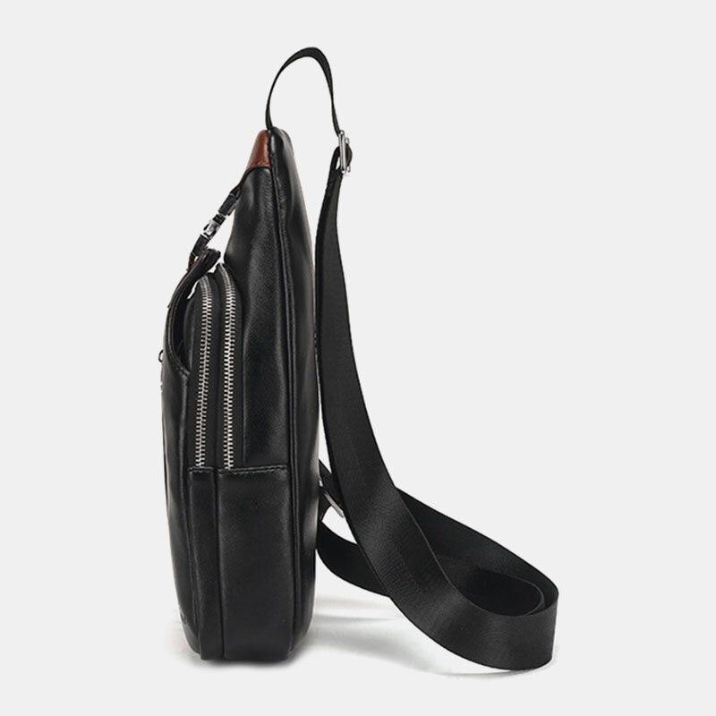 Herre Pu Lær Multi-lomme Stor Kapasitet Vanntett Sport Brystvesker Crossbody Bag Skulder