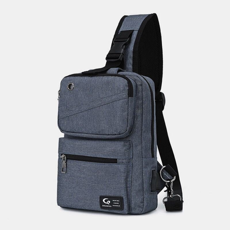 Herre Stor Kapasitet Usb Ladbart Hull Hodetelefonhull Vanntette Brystvesker Skulderveske Crossbody-vesker