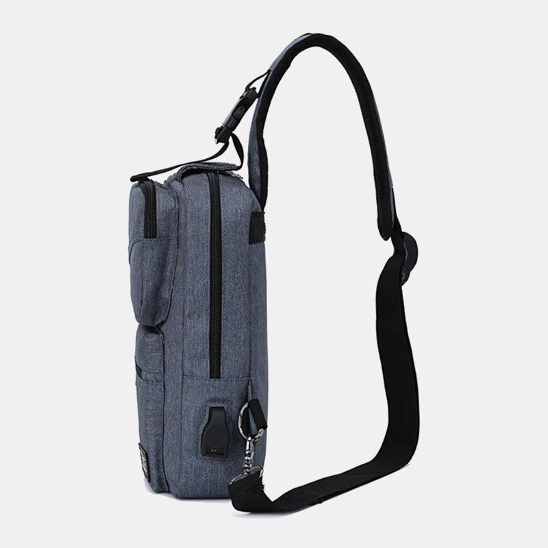 Herre Stor Kapasitet Usb Ladbart Hull Hodetelefonhull Vanntette Brystvesker Skulderveske Crossbody-vesker