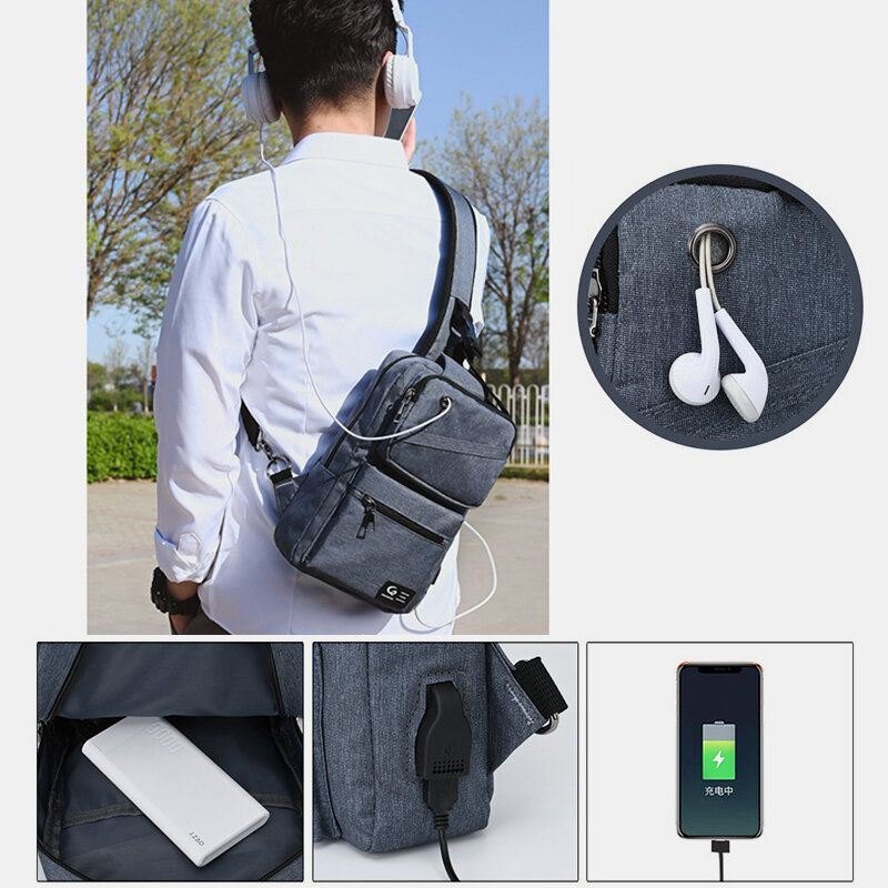 Herre Stor Kapasitet Usb Ladbart Hull Hodetelefonhull Vanntette Brystvesker Skulderveske Crossbody-vesker