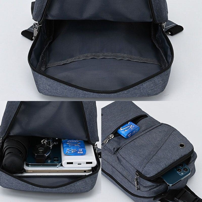 Herre Stor Kapasitet Usb Ladbart Hull Hodetelefonhull Vanntette Brystvesker Skulderveske Crossbody-vesker