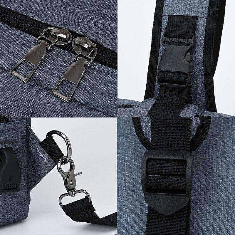 Herre Stor Kapasitet Usb Ladbart Hull Hodetelefonhull Vanntette Brystvesker Skulderveske Crossbody-vesker