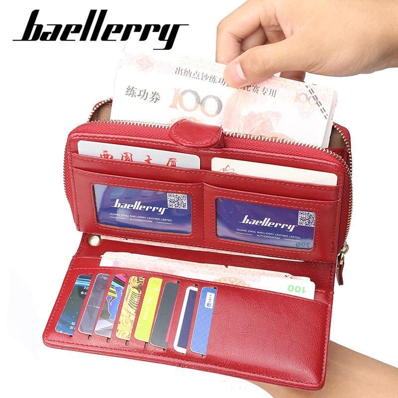 Baellerry Dame Imitert Skinn Med Stor Kapasitet Moteveske Lommebok Pure Color Clutch Bag Kortholder