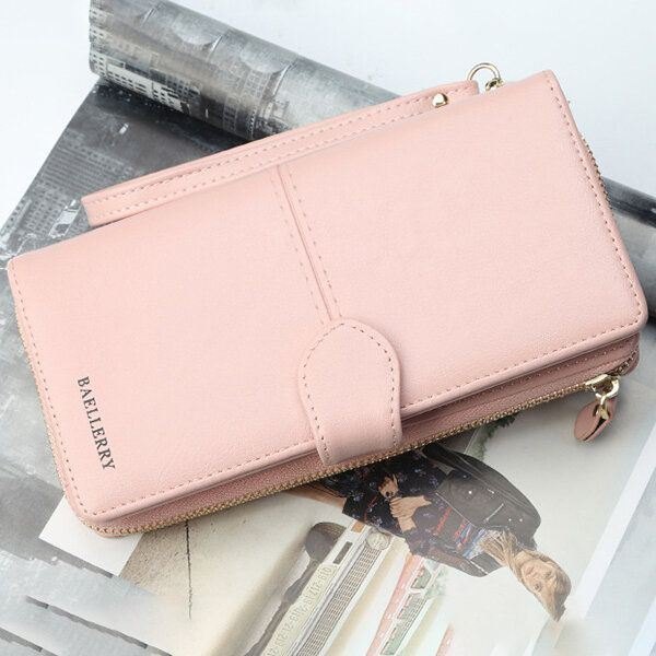 Baellerry Dame Imitert Skinn Med Stor Kapasitet Moteveske Lommebok Pure Color Clutch Bag Kortholder