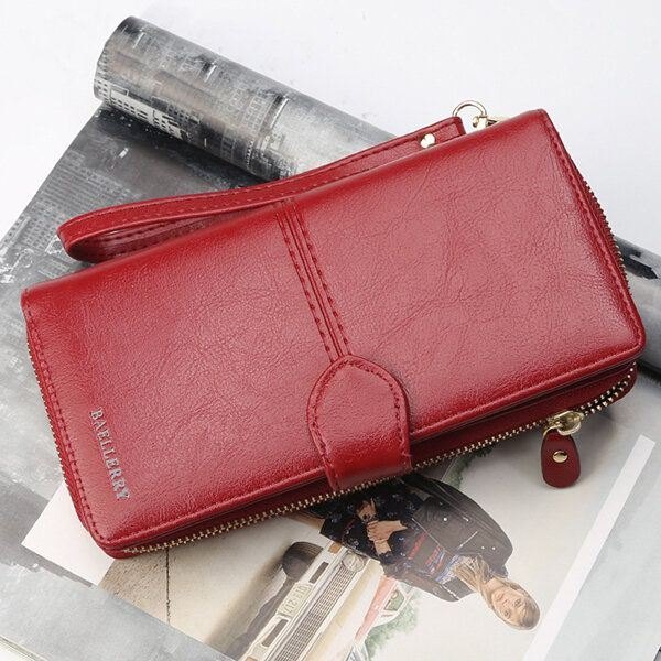 Baellerry Dame Imitert Skinn Med Stor Kapasitet Moteveske Lommebok Pure Color Clutch Bag Kortholder
