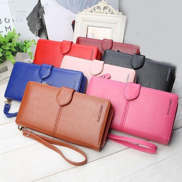 Baellerry Dame Imitert Skinn Med Stor Kapasitet Moteveske Lommebok Pure Color Clutch Bag Kortholder