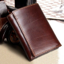 Blokkering Av Ekte Skinn Kortholder Vintage Kort 7-korts Spor Tri-fold Lommebok For Menn