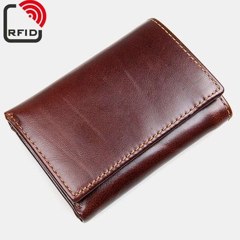 Blokkering Av Ekte Skinn Kortholder Vintage Kort 7-korts Spor Tri-fold Lommebok For Menn
