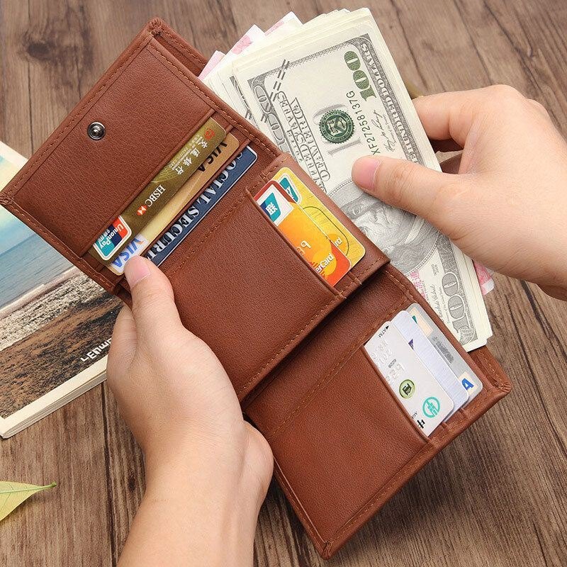 Blokkering Av Ekte Skinn Kortholder Vintage Kort 7-korts Spor Tri-fold Lommebok For Menn
