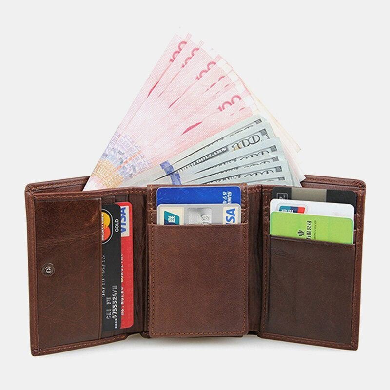 Blokkering Av Ekte Skinn Kortholder Vintage Kort 7-korts Spor Tri-fold Lommebok For Menn
