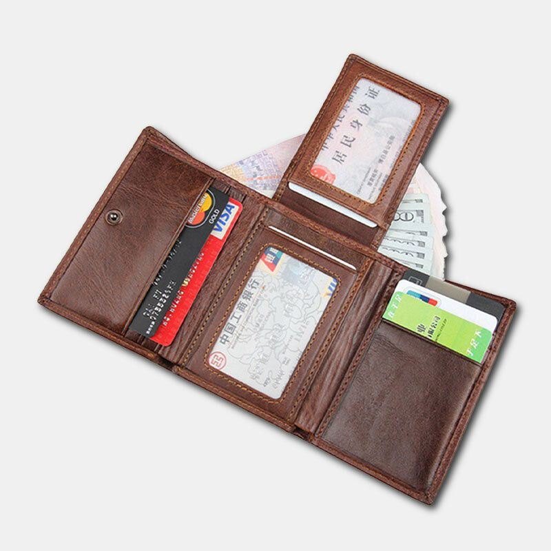 Blokkering Av Ekte Skinn Kortholder Vintage Kort 7-korts Spor Tri-fold Lommebok For Menn