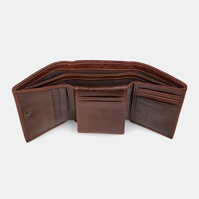Blokkering Av Ekte Skinn Kortholder Vintage Kort 7-korts Spor Tri-fold Lommebok For Menn