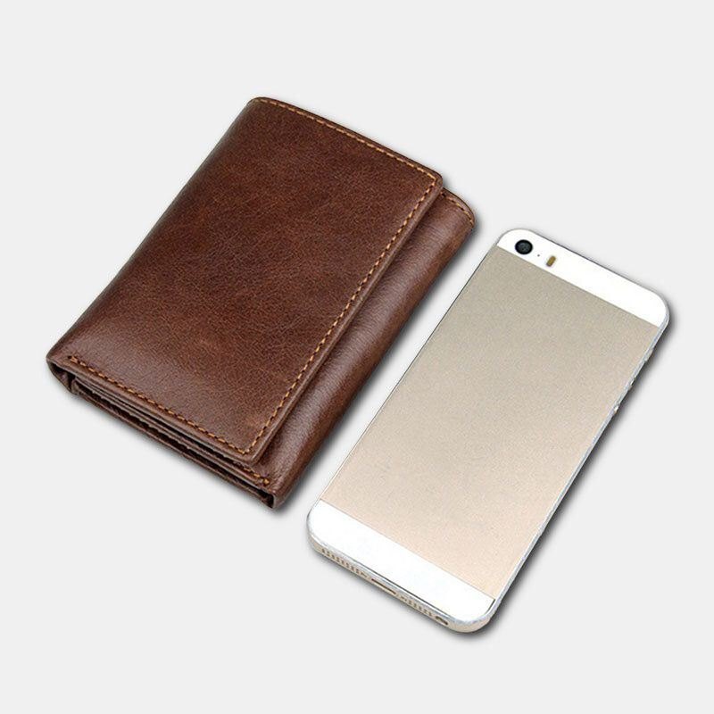 Blokkering Av Ekte Skinn Kortholder Vintage Kort 7-korts Spor Tri-fold Lommebok For Menn