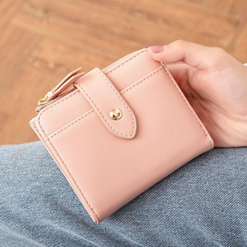 Dame Pu Leather Bifold Hasp Multi-kortspor Retro Kortkortholder Clutchlommebøker Med Håndleddsstropp