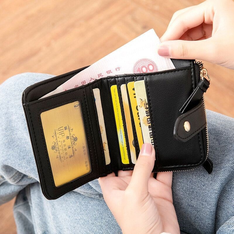 Dame Pu Leather Bifold Hasp Multi-kortspor Retro Kortkortholder Clutchlommebøker Med Håndleddsstropp