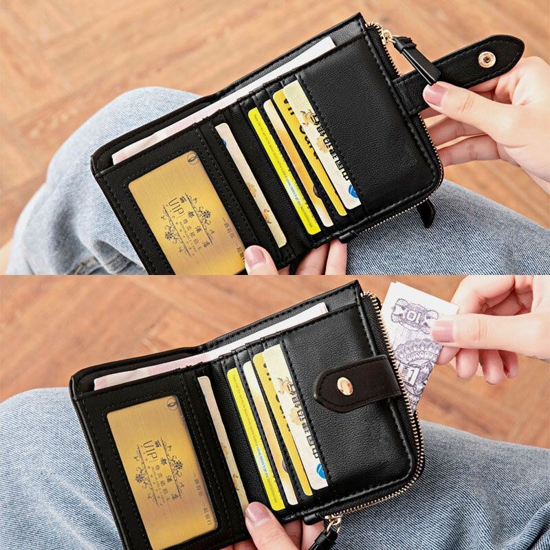 Dame Pu Leather Bifold Hasp Multi-kortspor Retro Kortkortholder Clutchlommebøker Med Håndleddsstropp