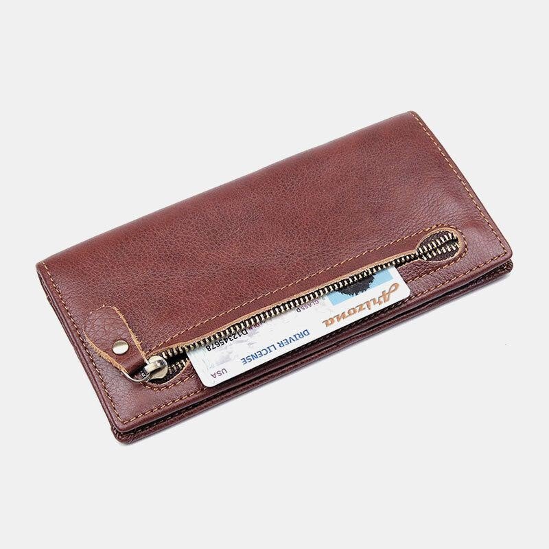 Herre Ekte Skinn Lang Bifold Anti-magnetisk Lommebok Multi-kort Spor Kort-etui