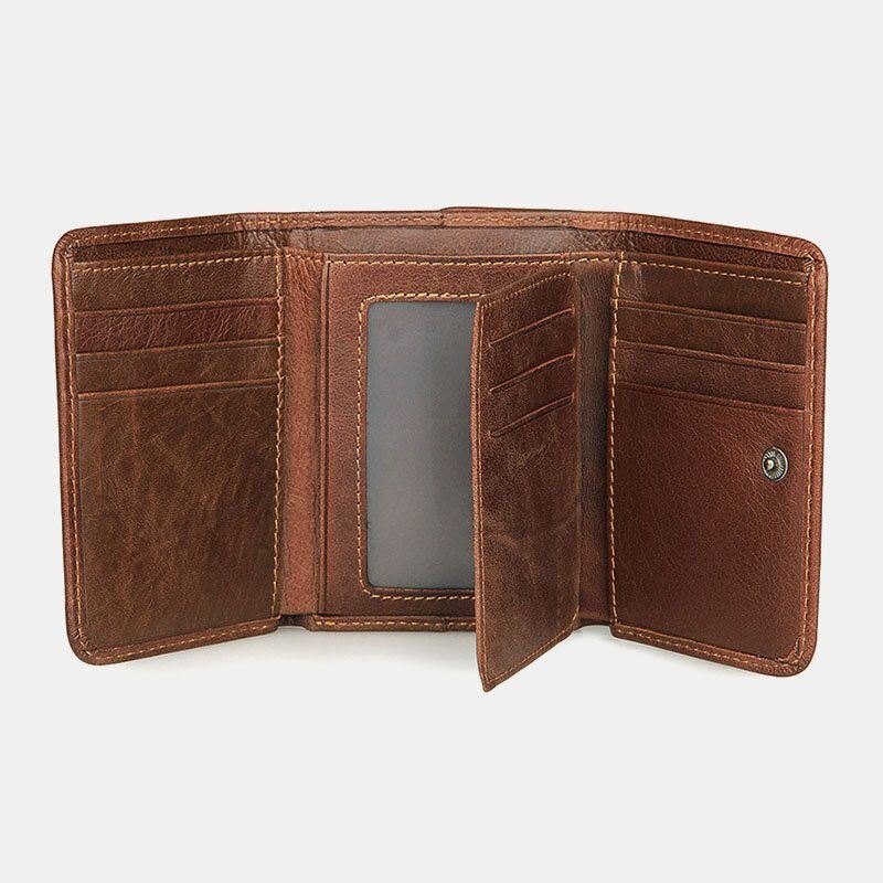 Herre Vintage Anti-magnetisk Kuskinn Lommebok Trifold Kort Multi-kort Spor Kortetui Førerkort Lommebok