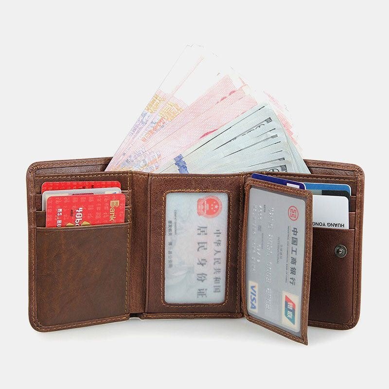 Herre Vintage Anti-magnetisk Kuskinn Lommebok Trifold Kort Multi-kort Spor Kortetui Førerkort Lommebok