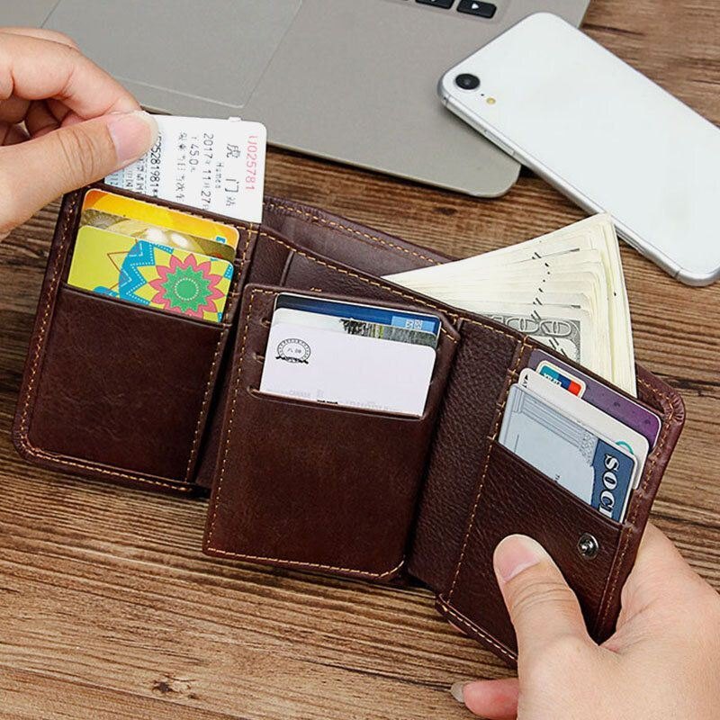 Herre Vintage Anti-magnetisk Kuskinn Lommebok Trifold Kort Multi-kort Spor Kortetui Førerkort Lommebok