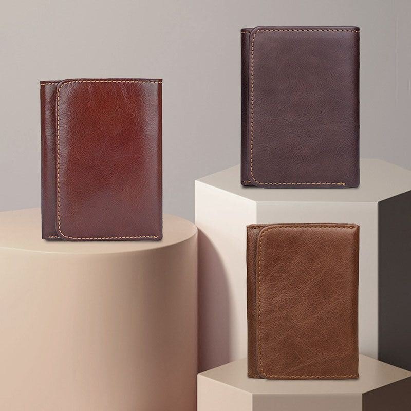 Herre Vintage Anti-magnetisk Kuskinn Lommebok Trifold Kort Multi-kort Spor Kortetui Førerkort Lommebok