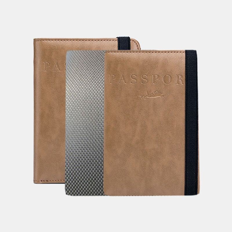 Unisex Ekte Skinn Multifunksjons Multi-kortspor Reisepassveske Lommebok Med Elastisk Stropp