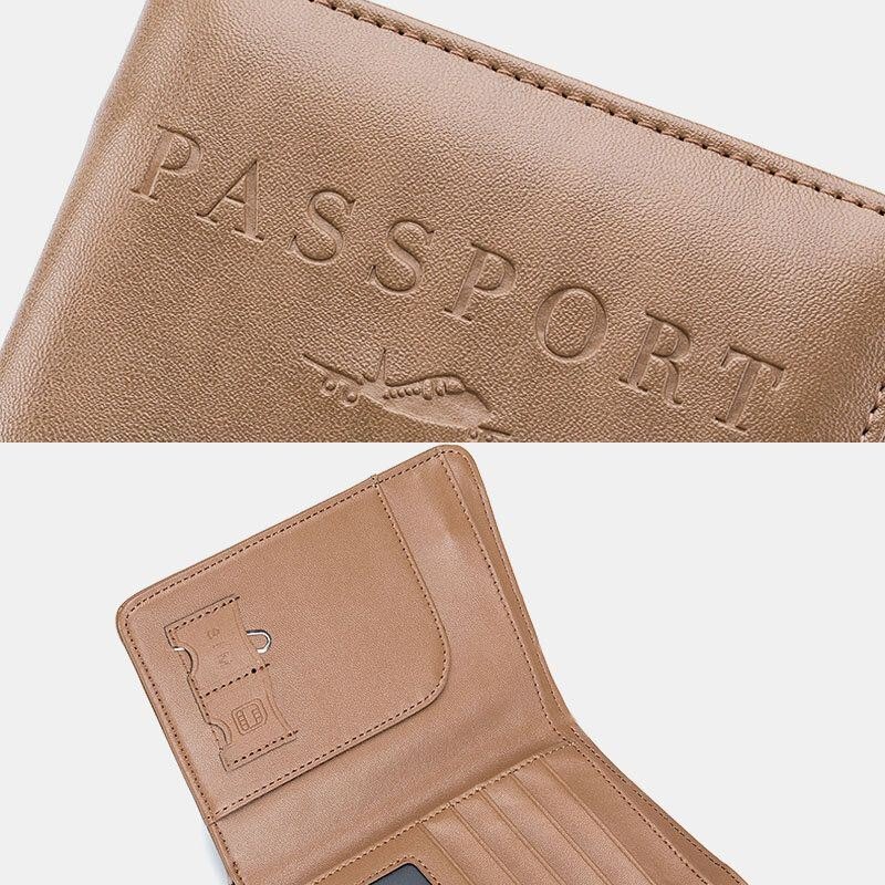 Unisex Ekte Skinn Multifunksjons Multi-kortspor Reisepassveske Lommebok Med Elastisk Stropp